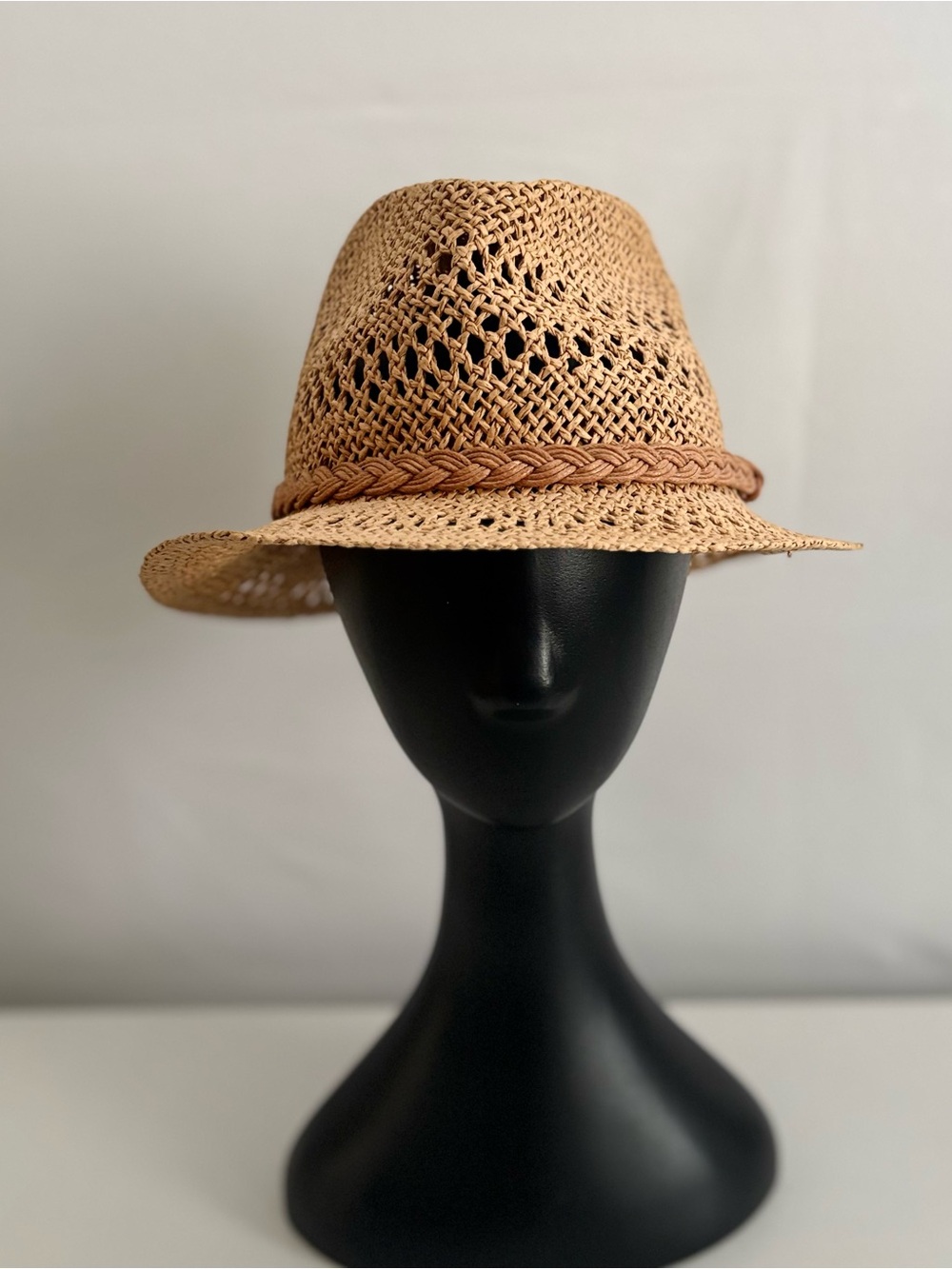 Woven Straw Fedora Hat in Natural Tan